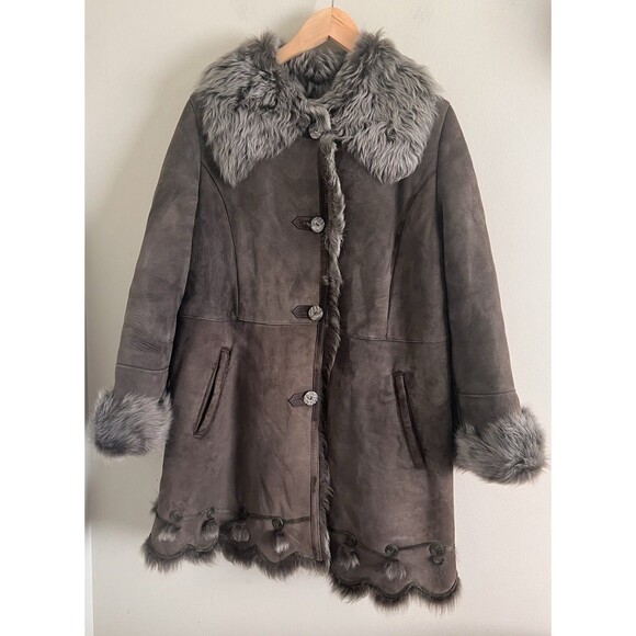 Vicentini By Elibol Genuine Sheepskin Shearling leather Women Coat Jacket Medium - Picture 1 of 9